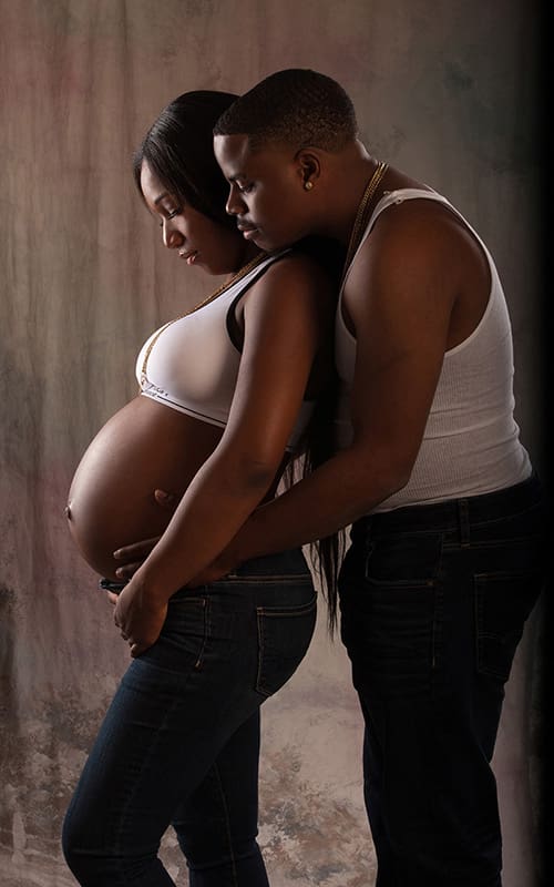 Maternity Portrait Photography 23 pregnant wife with her husband in white t shirts and jeans