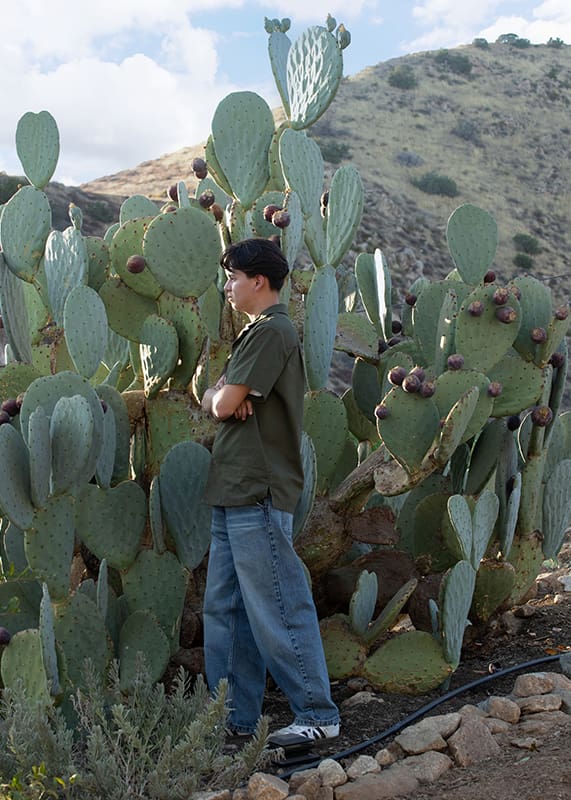 Evoto high school senior standing in front of cacti